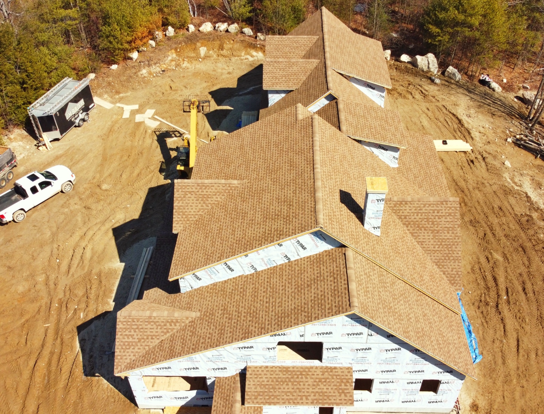 Aerial view of the shingled roof system