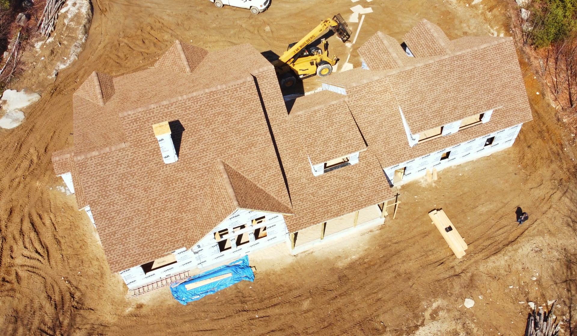 Overhead view of the completed roof and footprint