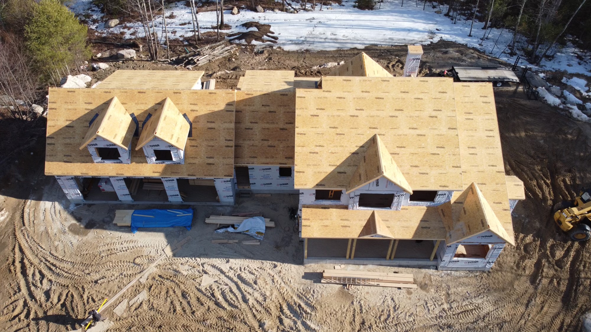 Sheathed roof and walls during construction